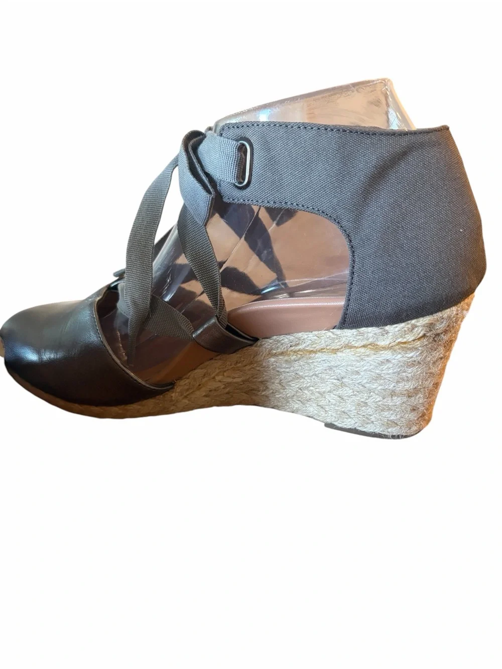 Vionic Kaitlyn Espadrille Wedge Pewter Ribbon Shoes